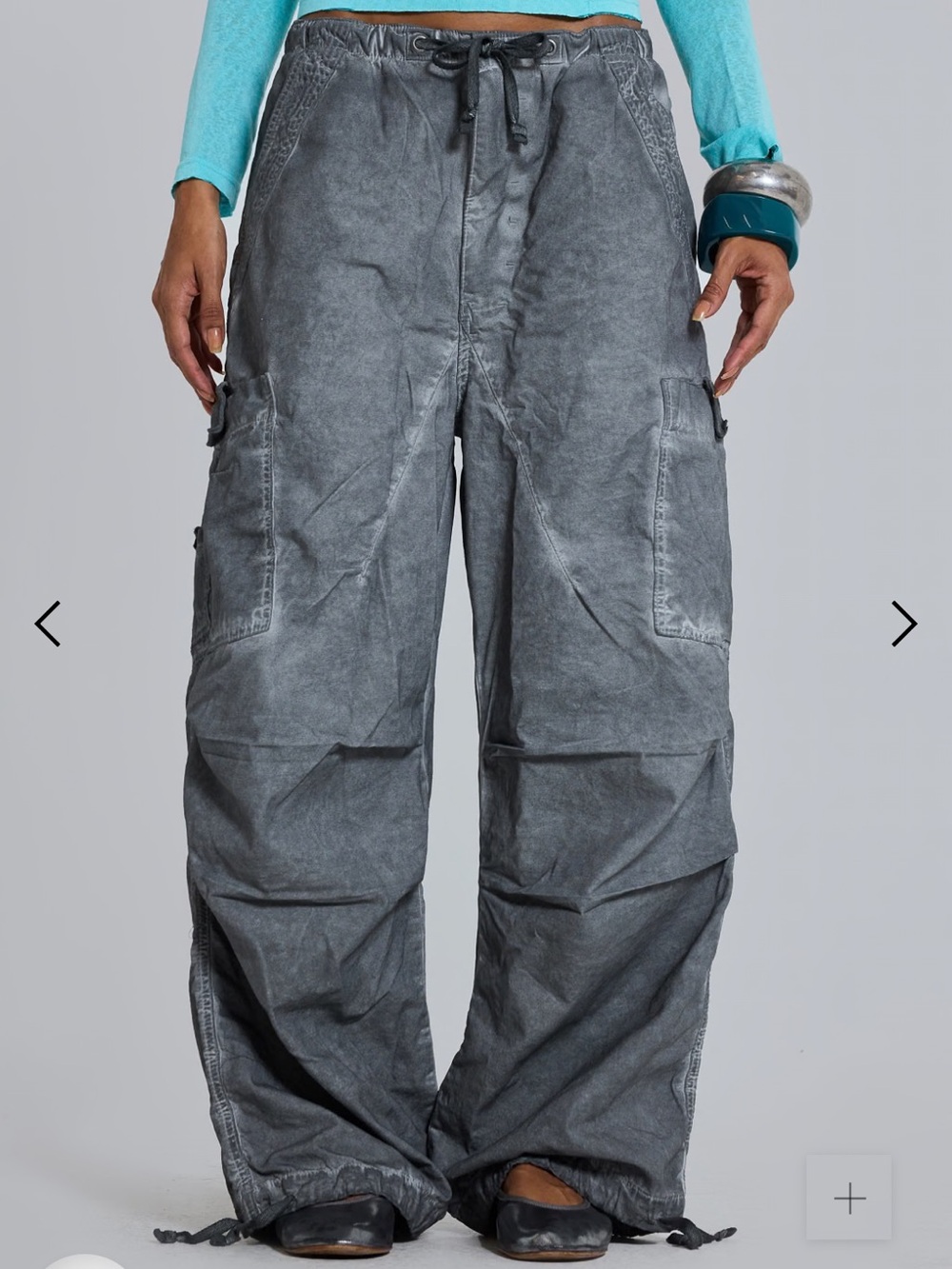 Jaded London Black Oil Wash Parachute Pants  Unisex Size Small